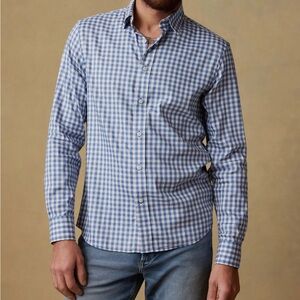 Men's FAHERTY Blue Gingham Button-Up Shirt